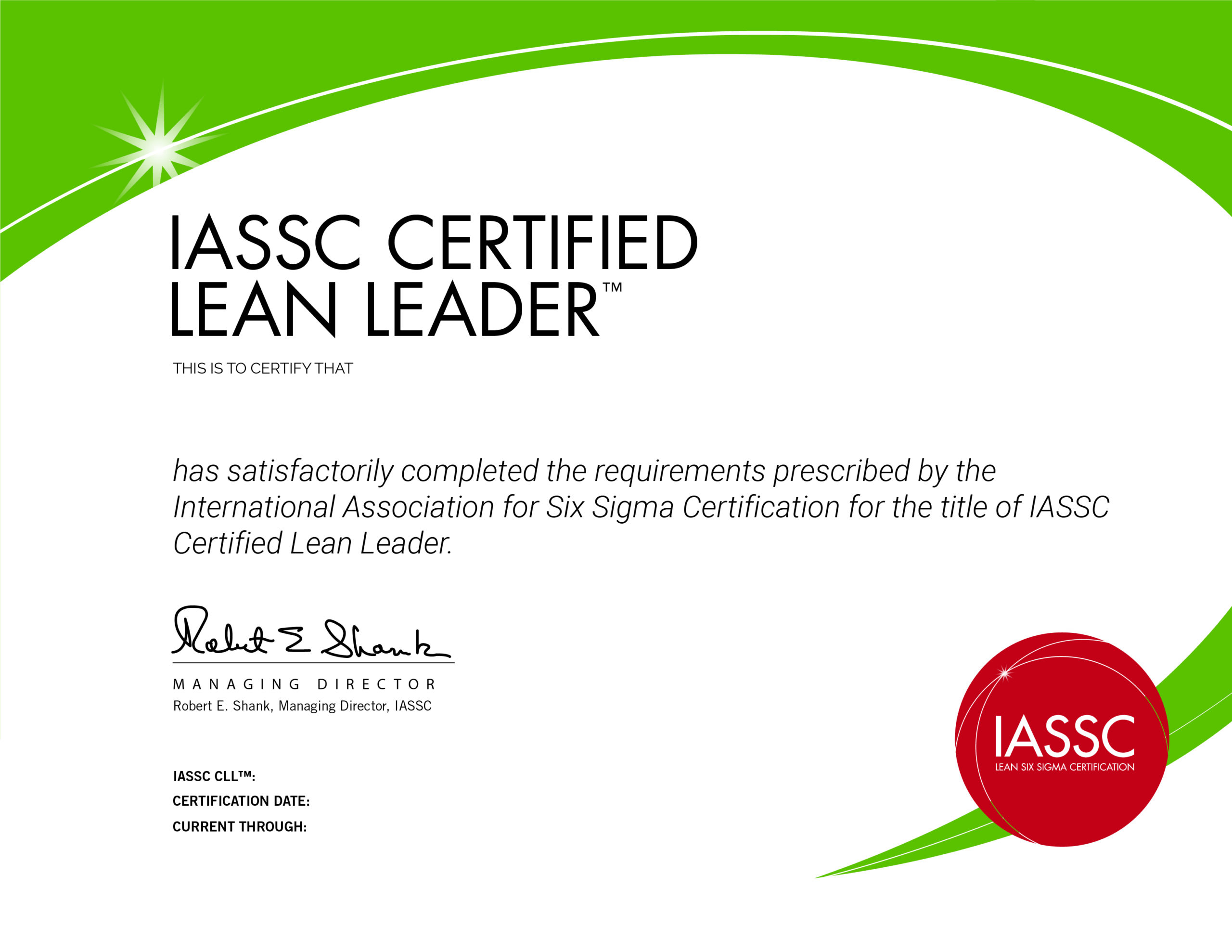 Lean Leader Certification Six Sigma Green Belt IASSC for 6 Sigma